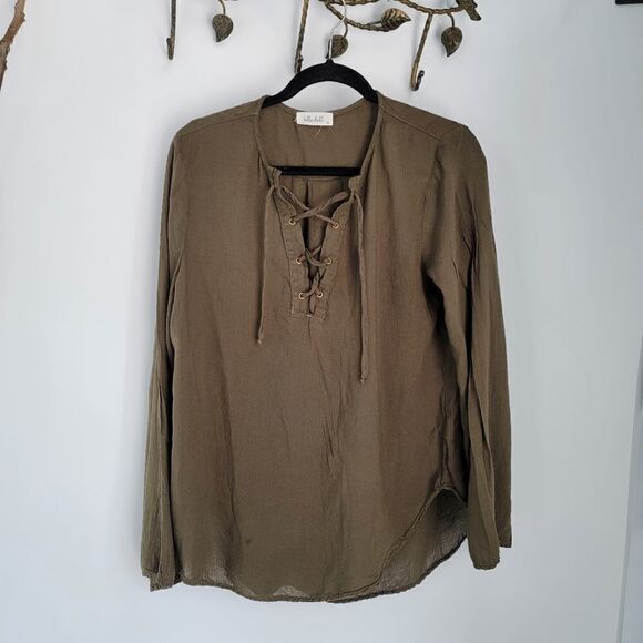 Bella dahl brown tunic with lace up collar - Picture 1 of 10